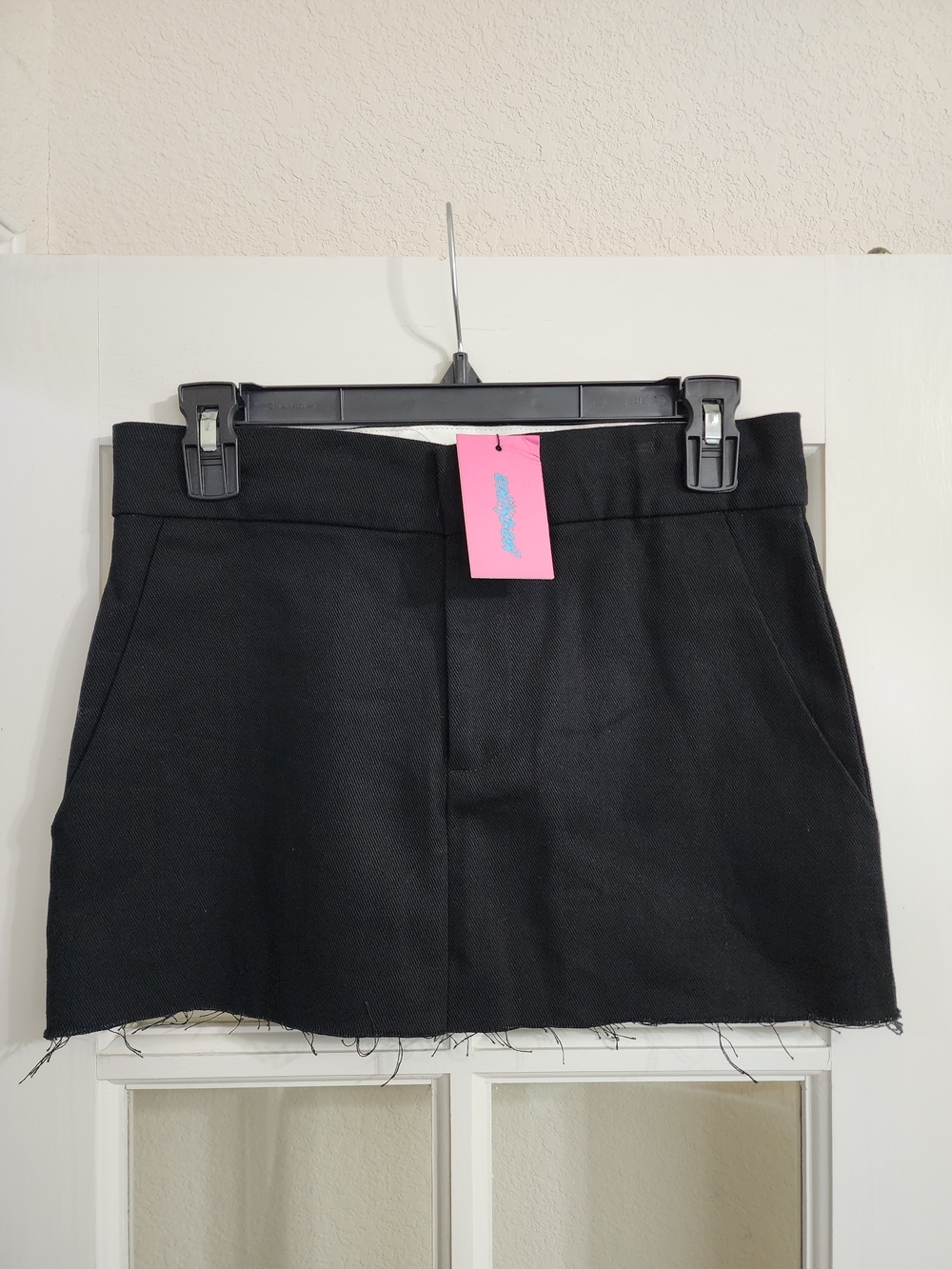 NWT Edikted XS Black Cotton Micro Mini Skirt Raw Hem Y2K Inspo Coquette